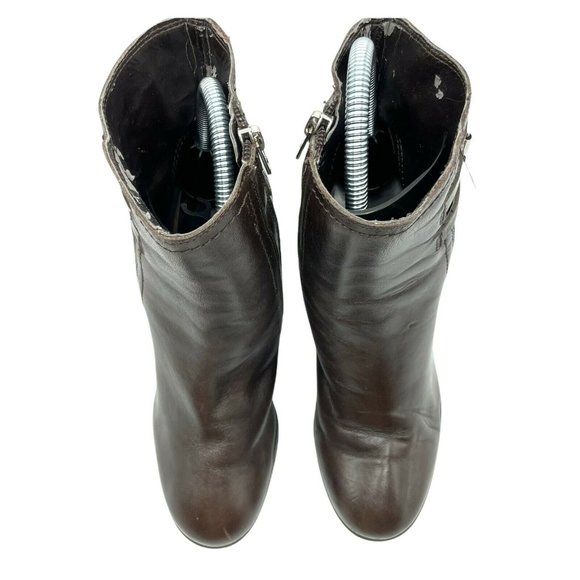 Marc Fisher Leather Ankle Bootie Shoe Brown 6.5 Block Heel Women Buckle Boot - Picture 7 of 8
